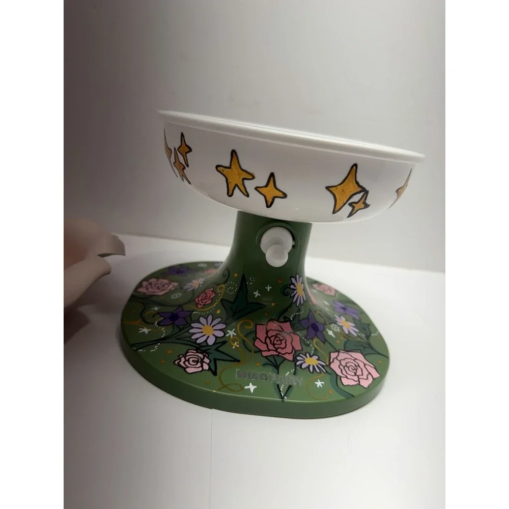 Miao Fairy Adjustable Ceramic Feeder - Elevated Dog Bowl Floral Green Australia